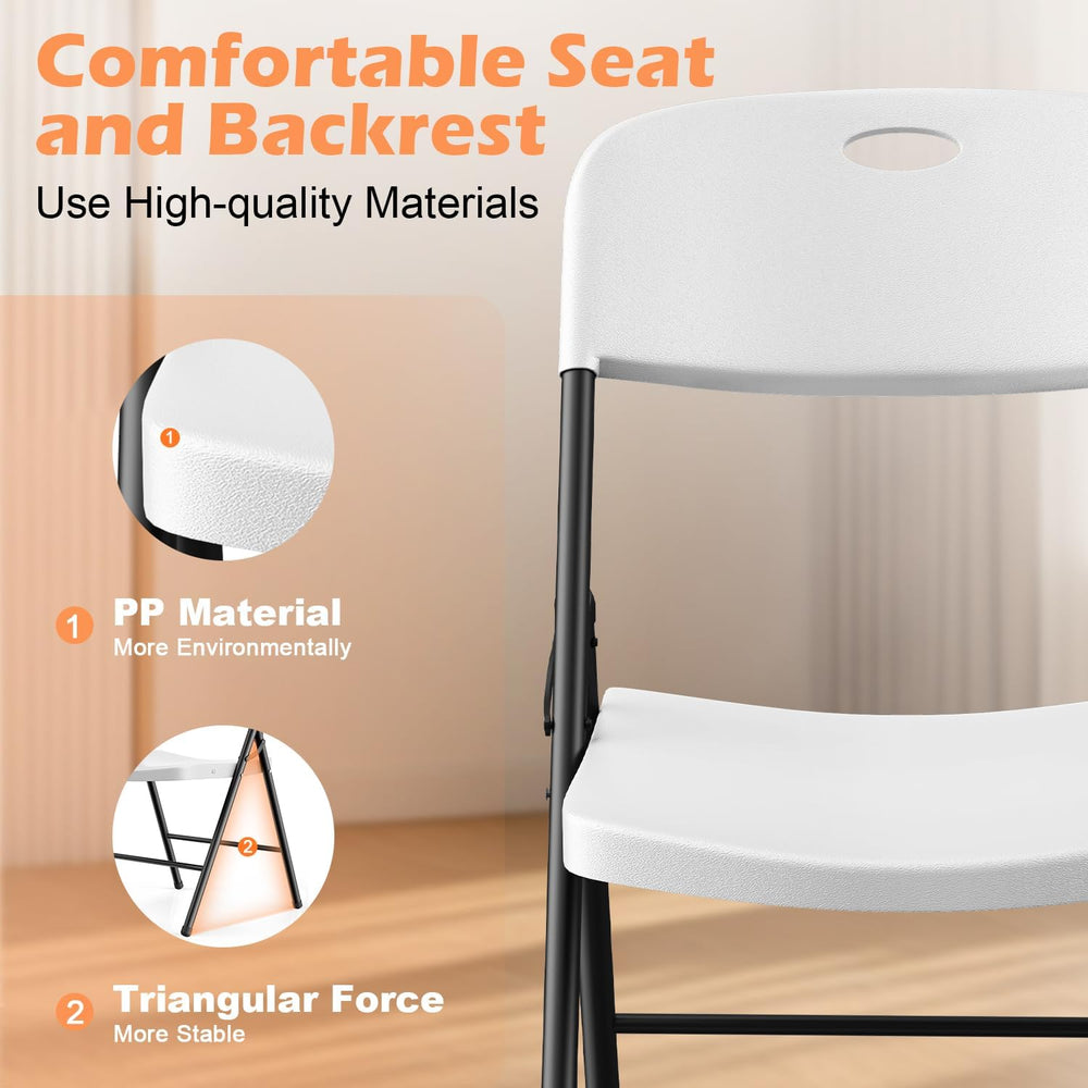VTOY Heavy Duty Folding Chairs, 450 lbs Capacity Stackable Plastic Chairs, Du...