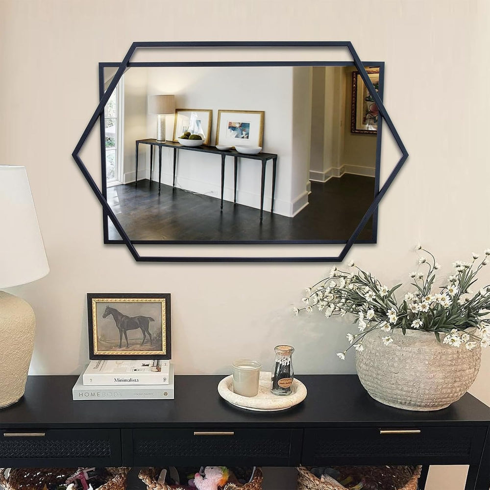 Black Bathroom Mirror, 20"x32" Decorative Mirror with Metal Frame