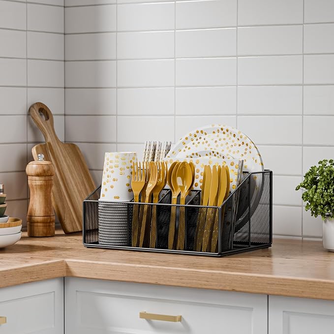 Metal Paper Plate Holder Dispenser, Disposable Paper Plate Utensils Holder - Image 3