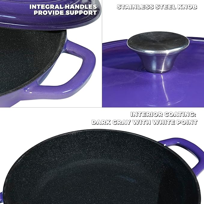 Flavehc Braiser Enameled Cast Iron Braiser 3 qt Braiser Pan - Image 4