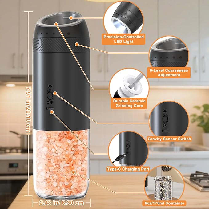 Gravity Electric Salt and Pepper Grinder Set Rechargeable, External Adjustable - Image 9