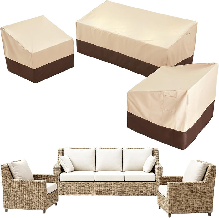 Loriano 3-Piece Patio Furniture Covers for Outdoor Seating – 600D Heavy-Duty Waterproof, Fits 79"W Sofa & 2 Armchairs, All-Weather Windproof Protection for Deck Backyard