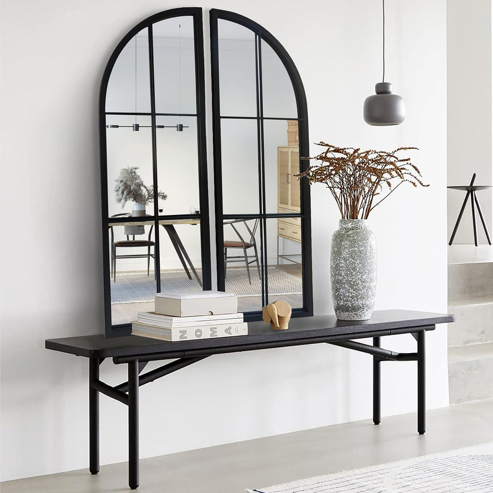 OUSHUAI Black Arched Mirror Set of 2,Window Pane Mirror for Wall Decor,Farmho...