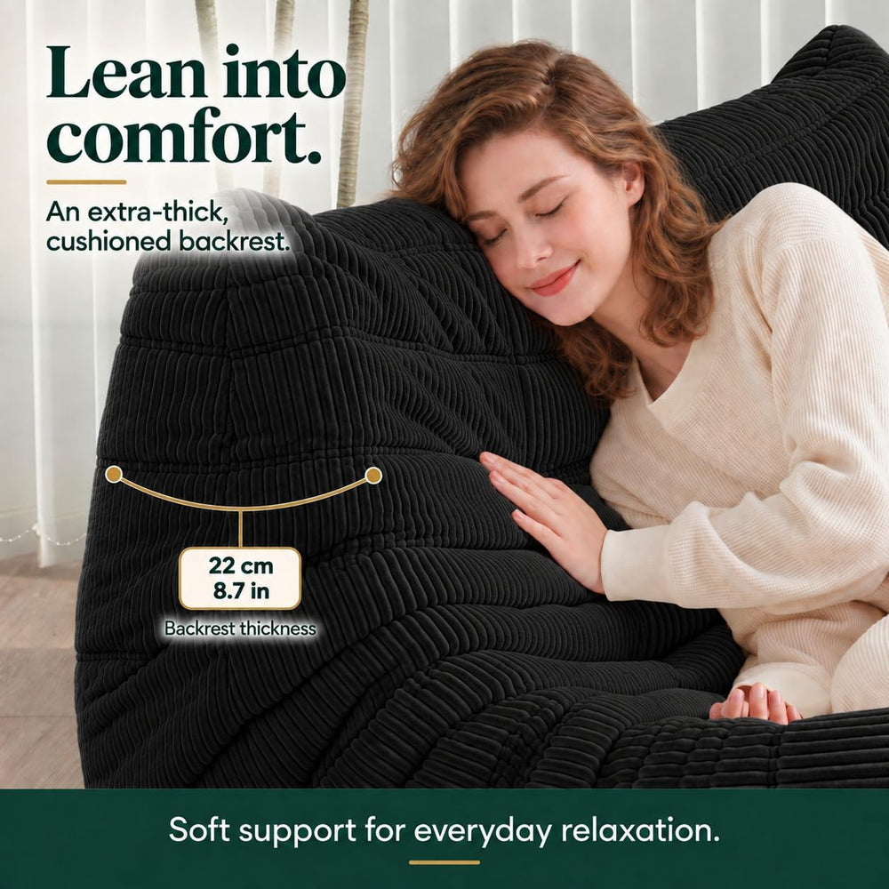 N&V Fireside Loveseat, Corduroy Armless Floor Sofa, 2-Seater, Black