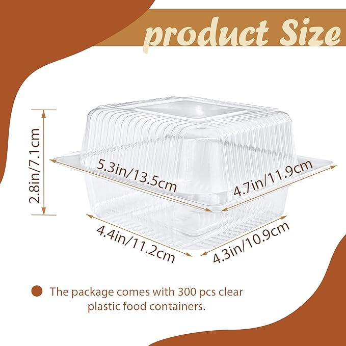 Jizvxe 300 Pcs Clear Plastic Take out Containers, Square Hinged Takeout Tray