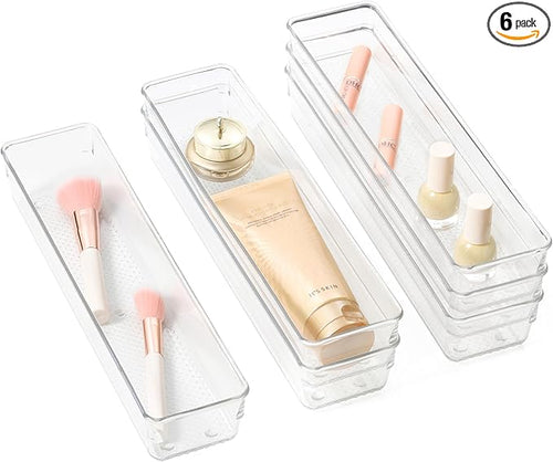 6 Set Clear Plastic Junk Drawer Organizer Vanity Curlery Utensil Makeups by ihomecooker