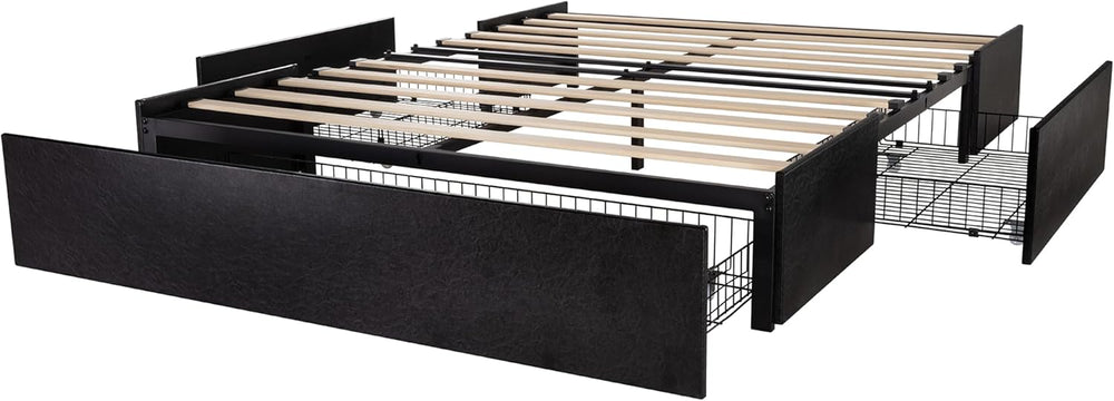Allewie Full Size Platform Storage Bed Frame with 3 Drawers, Black