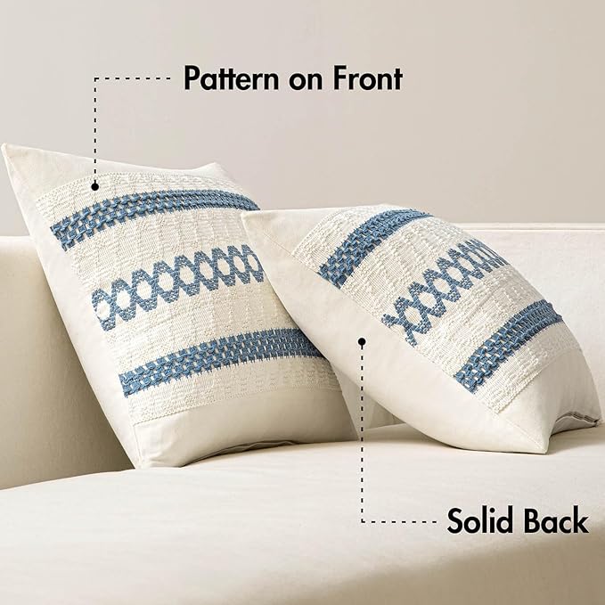 MIULEE Set of 2 Coastal Blue Boho Decorative Pillow Covers 18x18 Inch Farmhouse - Image 6