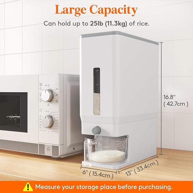 Lifewit Rice Dispenser 25 Lbs, Rice Storage Container Sealed Moisture Proof - Image 3