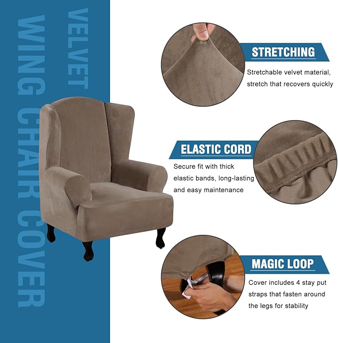 H.VERSAILTEX Wingback Chair Covers Velvet Plush Wing Chair Slipcover 1 Piece - Image 2