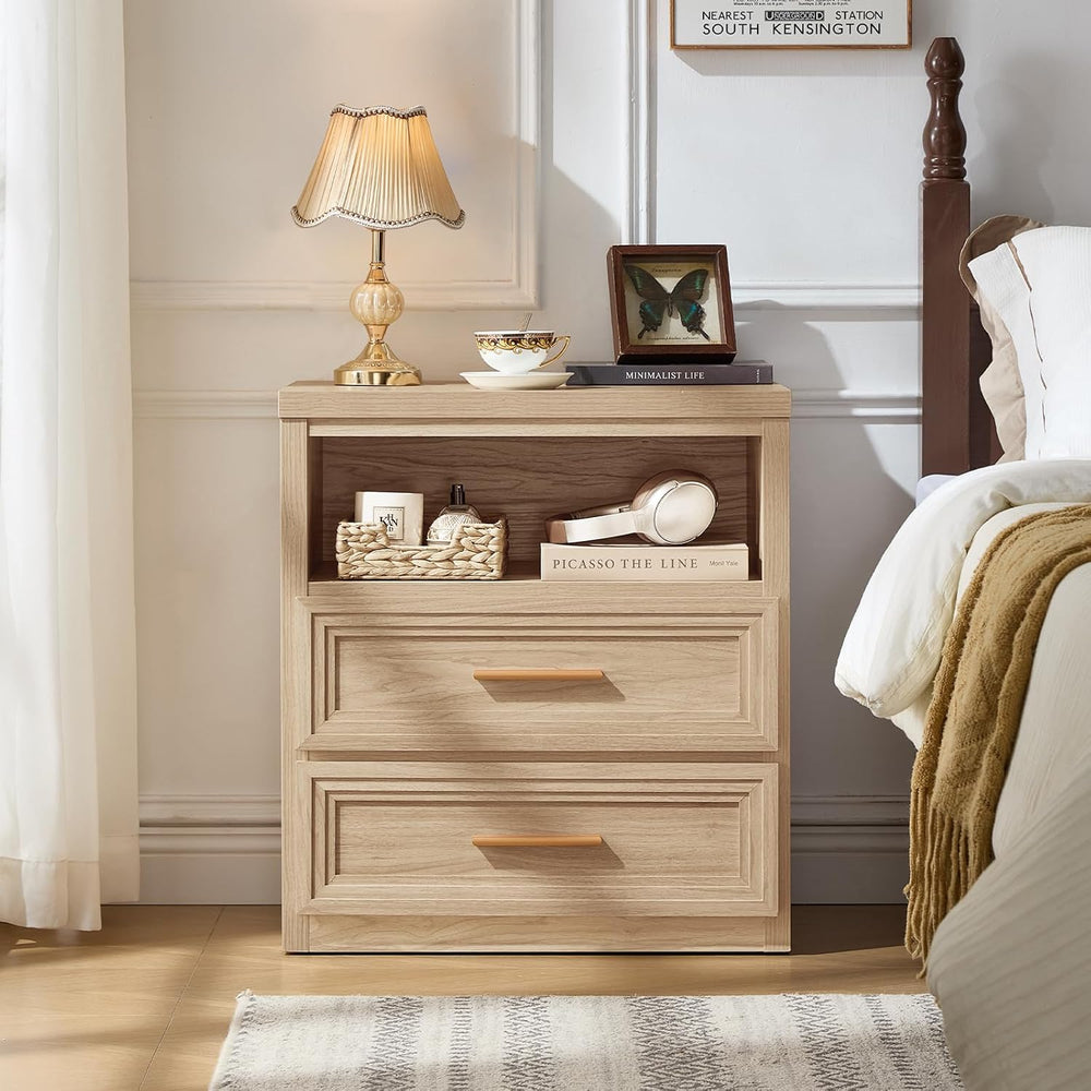 RWYHG 24'' Wide Farmhouse Night Stand with 2 Drawers,Wood Nightstand