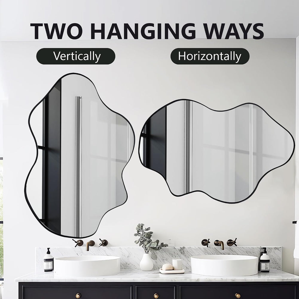 Irregular Black Bathroom Wall Mirror 24x36 Inch,Decorative Mirrors