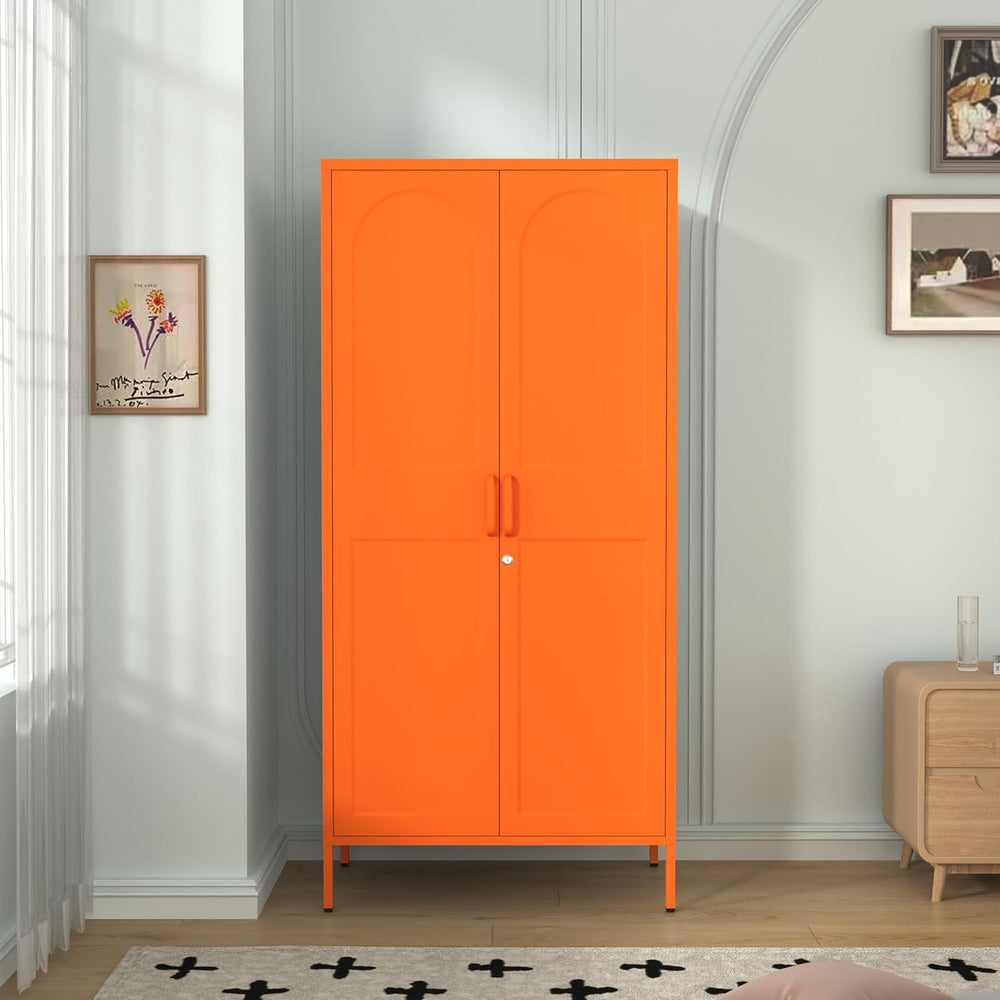 Orange Lockable Armoire Wardrobe Closet Storage Cabinet with Hanging Rod, 67&...