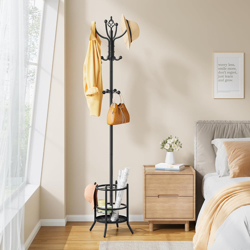 Tajsoon Coat Rack Stand with Umbrella Holder, Coat Tree Freestanding with 16 ...