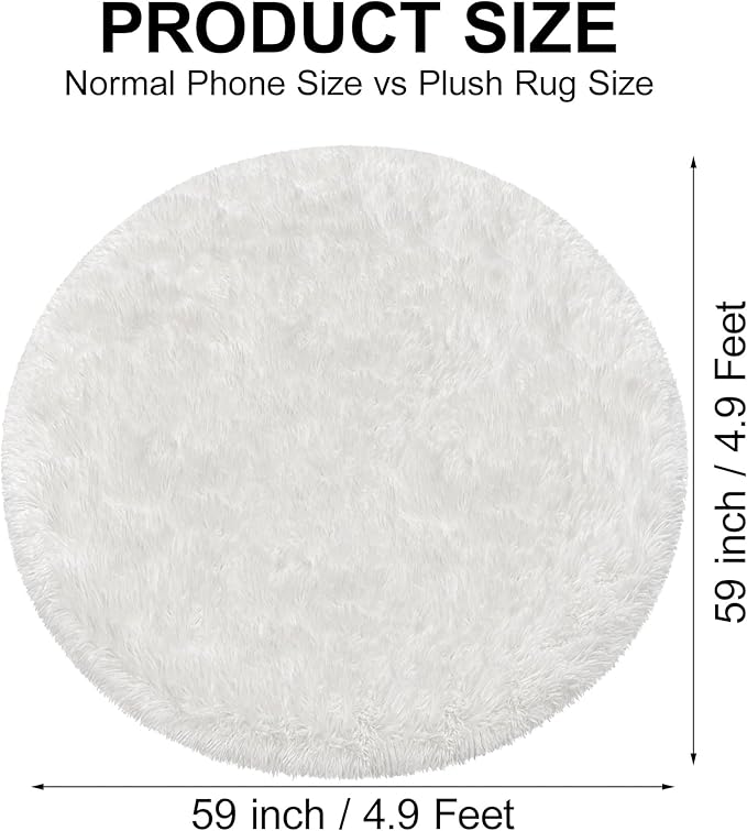 5x5 ft Tie Dye White Round Rug for Bedroom Room Fluffy Circle Rug Furry Carpet - Image 2