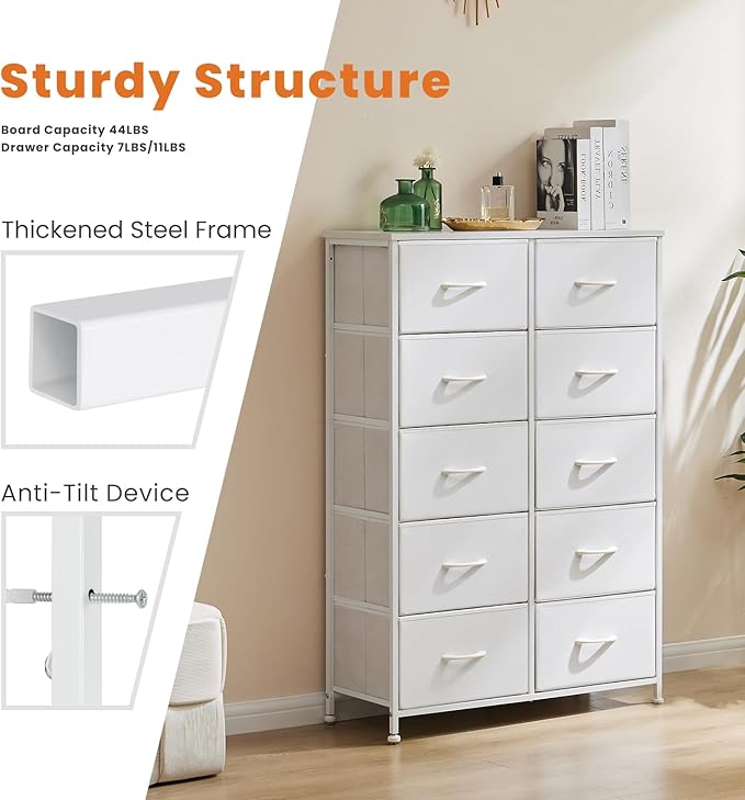 Sweetcrispy 10 Drawer Fabric Dresser Tall Chest Storage Organizer Tower - Image 6