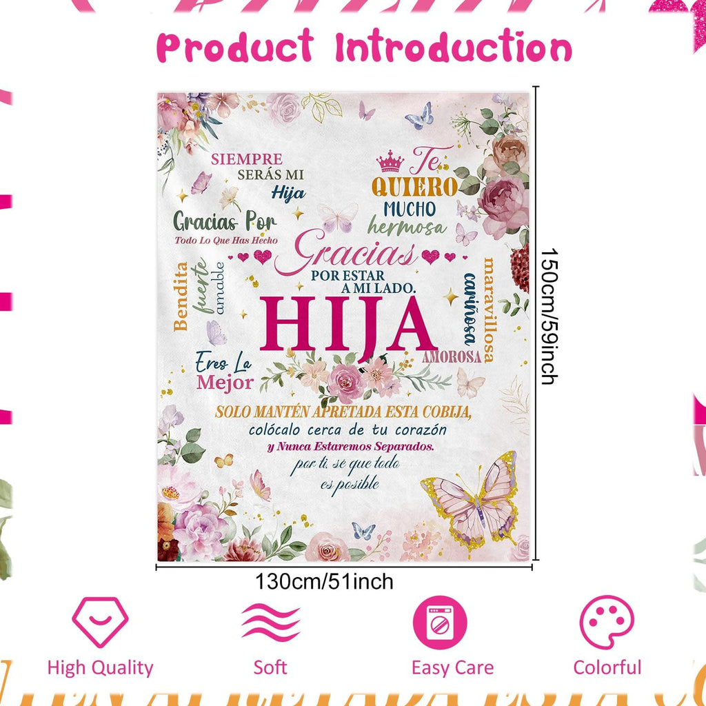 Wxiben Spanish Daughter Blanket Gifts - Regalos para Hija Daughter’s Gifts from Dad Mom Regalo De Mamá para Hija Regalo De Cumpleaños Navidad Hija Daughter in Spanish Throw Blanket for Couch 60x50in