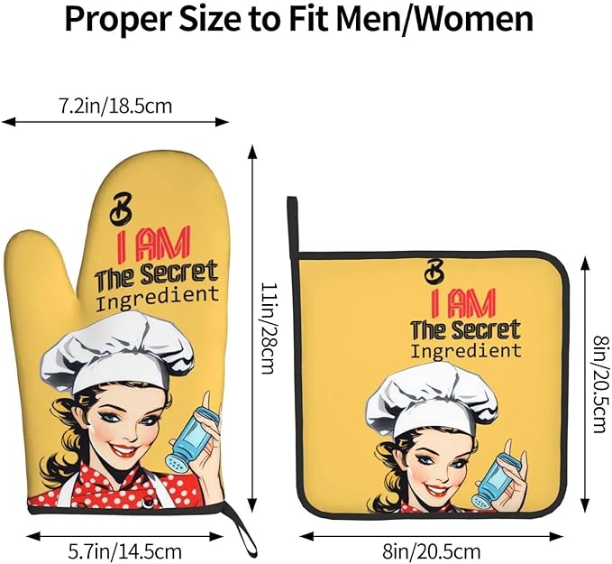 Cute Yellow Retro Chef Humorous Oven Mitts & Pot Holders Set of 3, Heat - Image 9