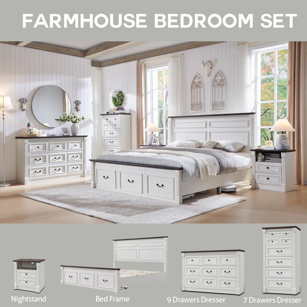 Aitjunz Farmhouse 57" Tall 7 Drawers Dresser for Bedroom, Antique White
