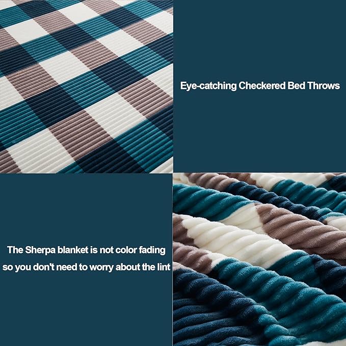 PU MEI Sherpa Blanket Twin Plaid Thick Bed Blanket, 90”*80” Super Soft Flannel - Image 3
