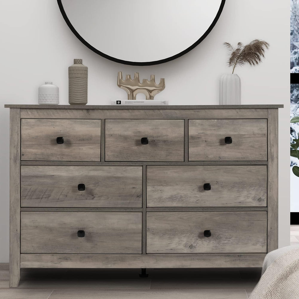 Vikiullf 7 Drawer Dresser - Wooden Bedroom Dressers, Grey Storage Drawers Cab...