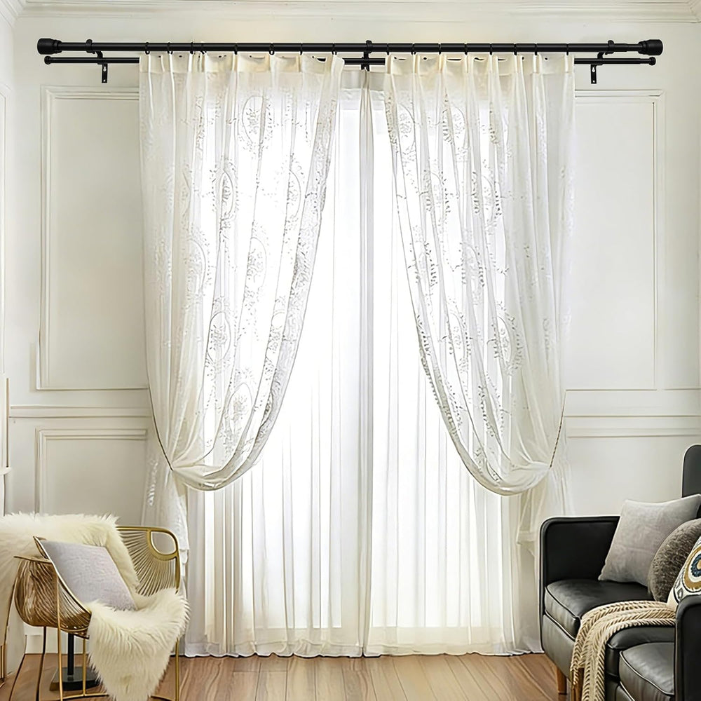 Heavy Duty Double Curtain Rod 84-120 Inch Length, 1 Inch Adjustable Matte Bla...
