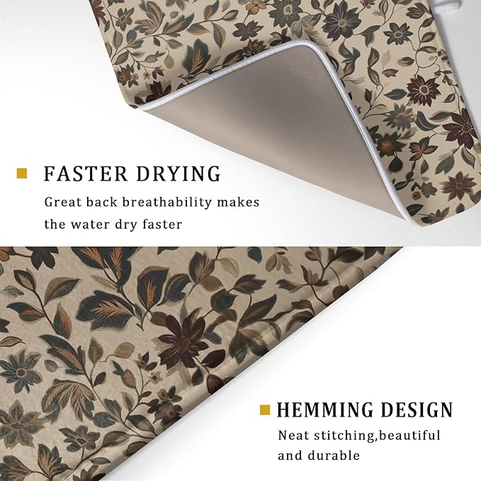 Giwawa 18"x24" Vintage Floral Decorative Dish Drying Mat- Rustic Boho Flowers - Image 3