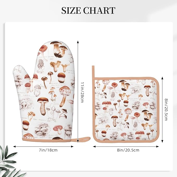 Mushroom Silicone Oven Mitts Pan Mats Set of 2, Heat Resistant Gloves Potholder - Image 4