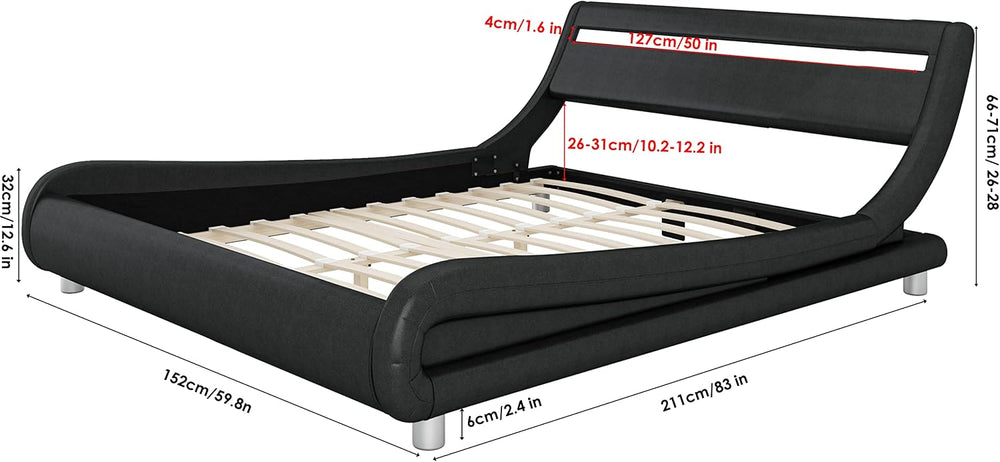 Keyluv Upholstered Full LED Bed Frame with Headboard, Modern Low Profile Plat...