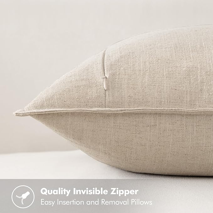 MIULEE Decorative Linen Pillow Covers 18x18 Inch Natural Beige Boho Farmhouse - Image 3