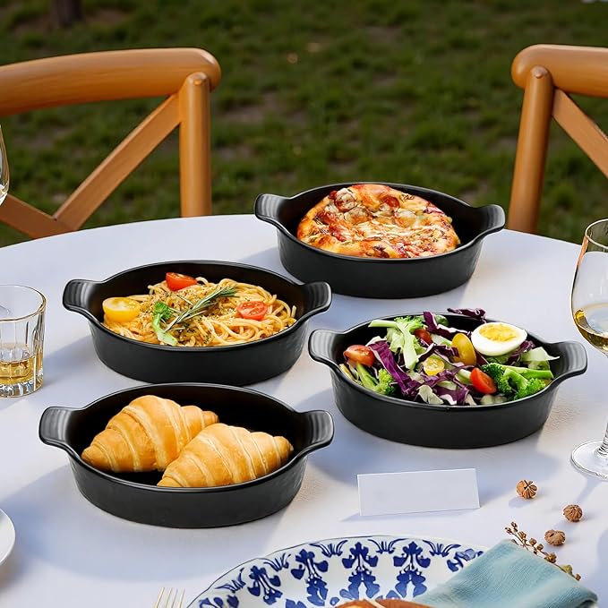 Oval Au Gratin Baking Dishes Set of 4 9" x 5" 19 oz matte black Ceramic Oven - Image 4
