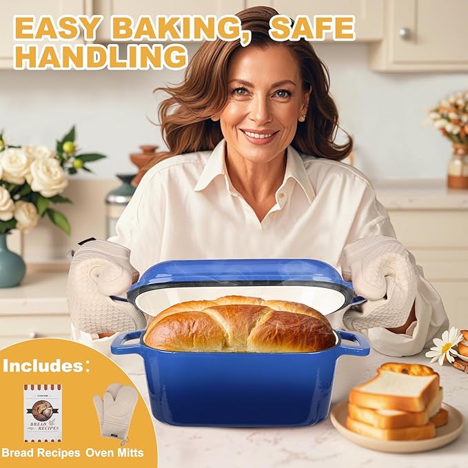 Enameled Dutch Oven for Sourdough Bread Baking, 3.6QT Oval Cast Iron Bread Pan - Image 2