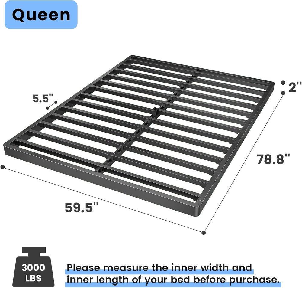 Superay 2 Inch Queen Box Spring Low Profile Metal Bed Base, Easy Assembly