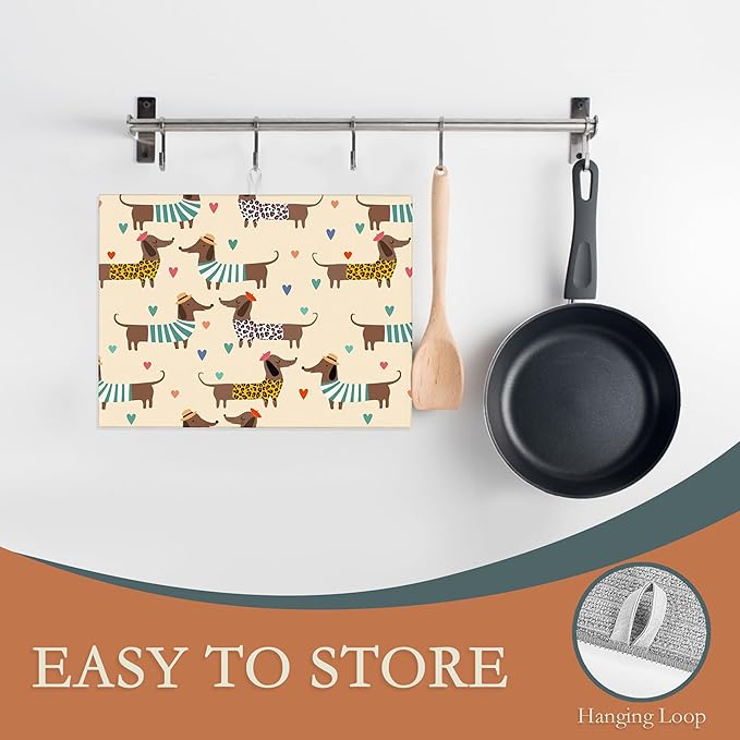 Dachshunds Dogs Dish Drying Mats 18x24 Inch, Leopard Print Hearts Dish Pad - Image 3