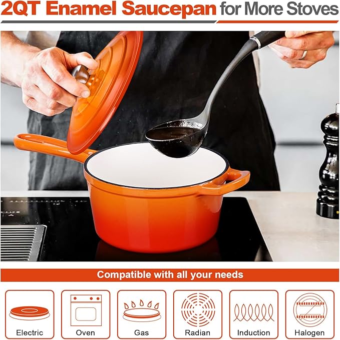 HaSteeL 2 QT Cast Iron Saucepan, Mini Enamel Dutch Oven