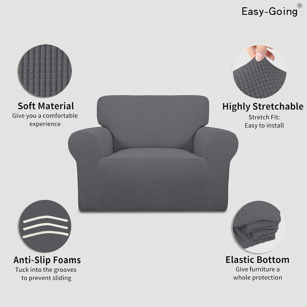 Easy-Going Stretch Oversized Chair Slipcover with Arm Washable Gray