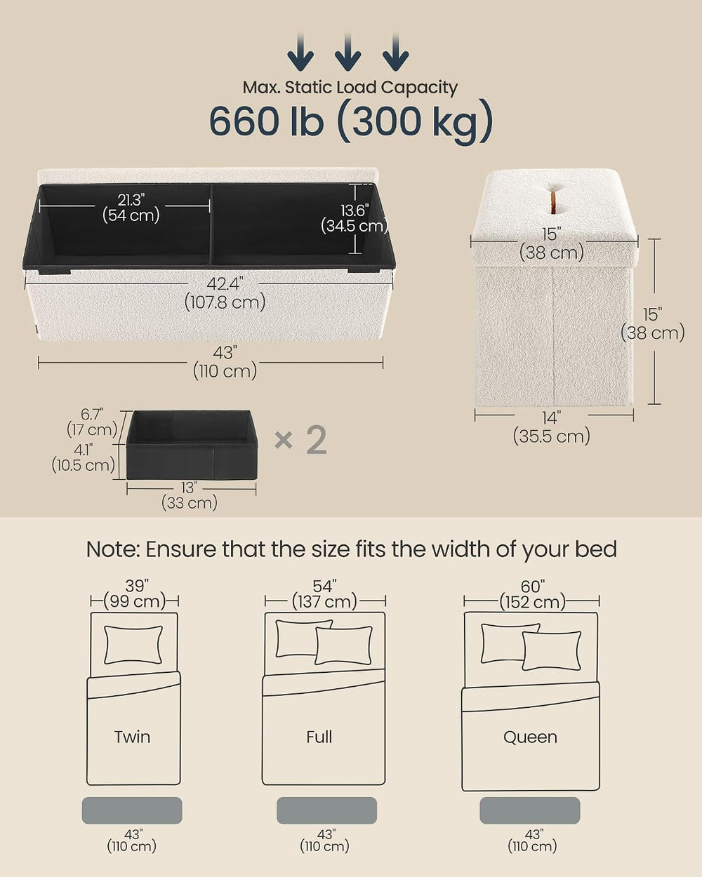 SONGMICS Large Folding Storage Ottoman Bench, 15 x 43 x 15 Inches | Foot Rest...