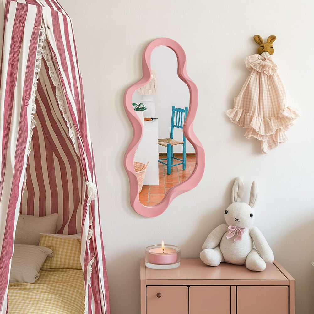 Wavy Mirror Wall Decor for Living Room Hallway,Light Pink,13.8x29.7