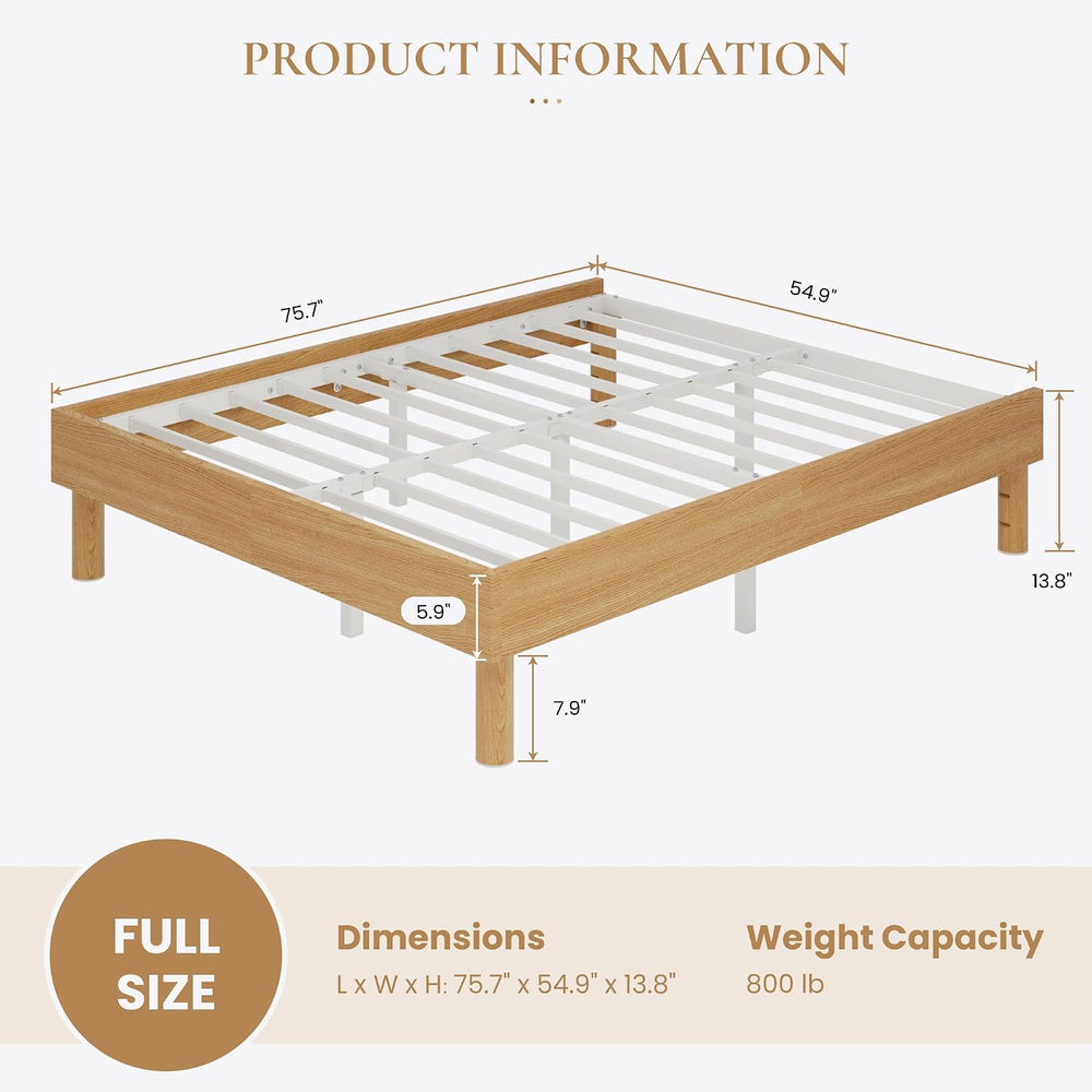 SHA CERLIN Full Size Wood Platform Bed, 7.9" Under-Bed Storage, Natural