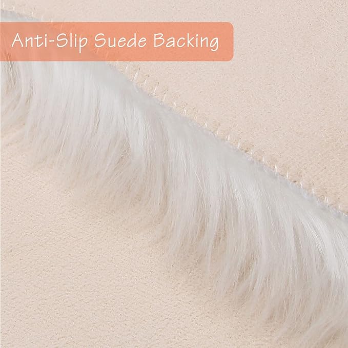 duduta White Faux Sheepskin Fur Rug 3x5 ft, Fluffy Shag Bedroom Dorm Nursery - Image 3