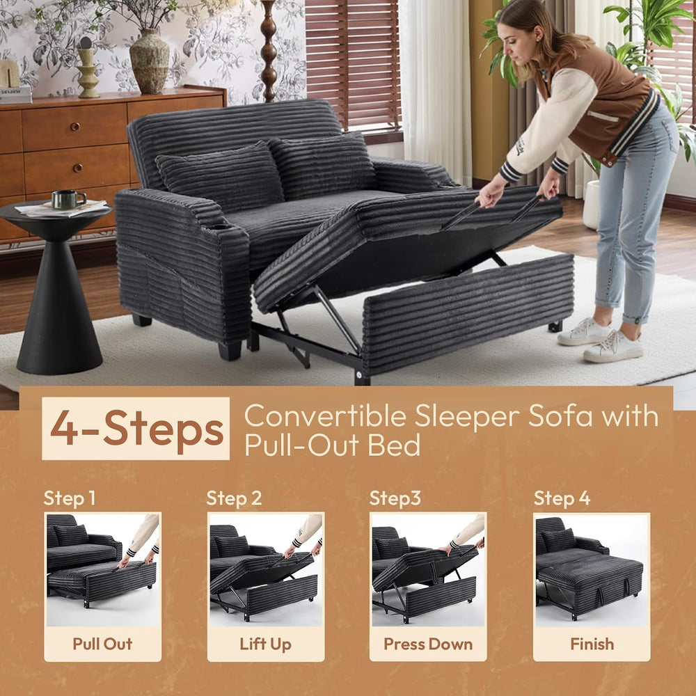 VINGLI Loveseat Sleeper Sofa Couch with Pull Out Chair Bed for Living Room