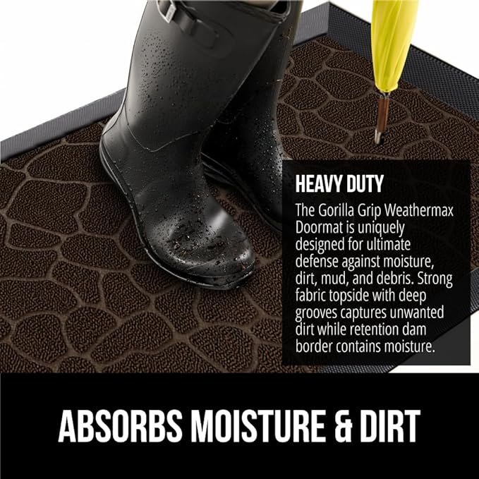 GORILLA GRIP 100% Waterproof All-Season WeatherMAX Doormat, US Designed Natural - Image 4