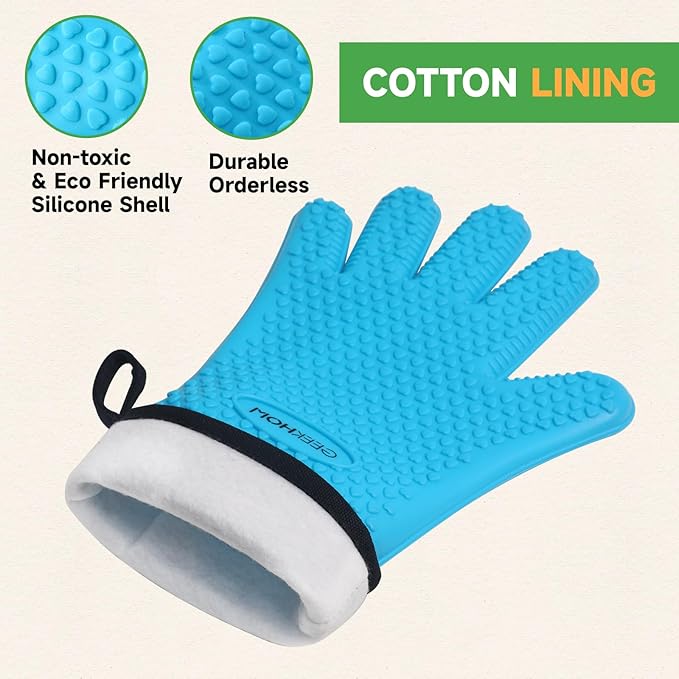 GEEKHOM BBQ Gloves Heat Resistant Oven Mitts - Image 6