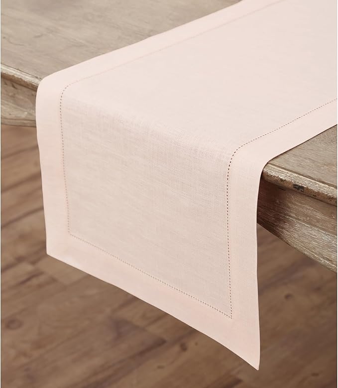 Solino Home Linen Pink Table Runner 60 Inches - Classic Hemstitch, 100% Pure ...