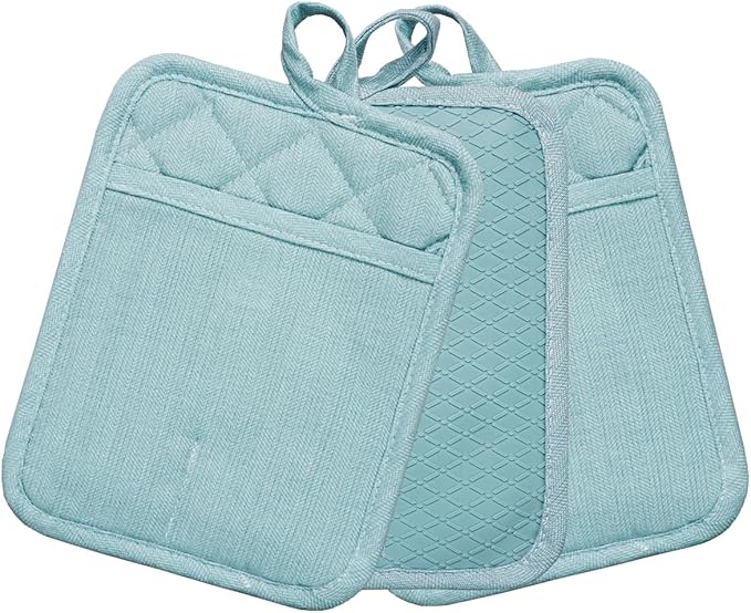 Pot Holders Yarn-Dyed Set of 3 Non Slip Silicone Kitchen Lines Heat Resistant - Image 8