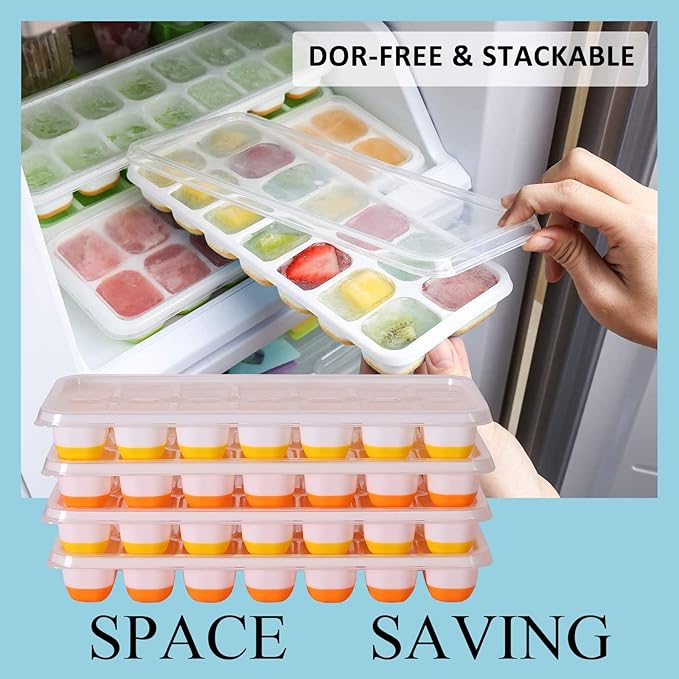 Ice Cube Trays with Lid BPA Free, 4 Pack 56 Ice Easy Release Flexible Silicone - Image 3