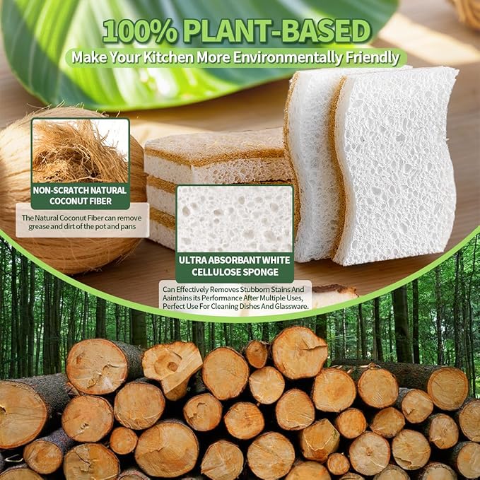 Sponges Kitchen Natural Dish Sponge Plant-Based Biodegradable Compostable - Image 3