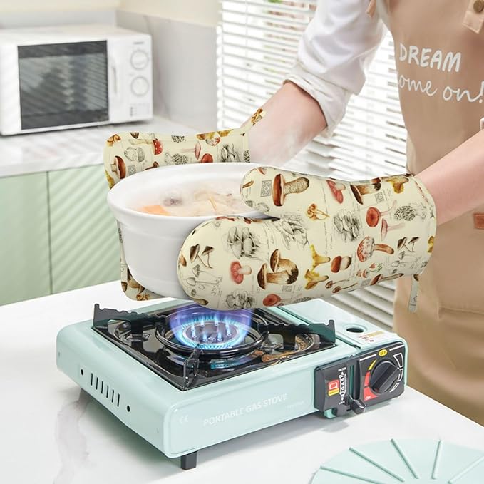 Mushroom Oven Mitts and Pot Holders Sets Silicone Vintage Mushrooms Kitchen - Image 6