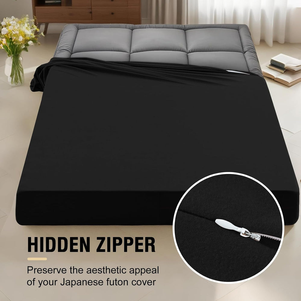 Futon Mattress Cover for Traditional Japanese Futon,Queen,Black