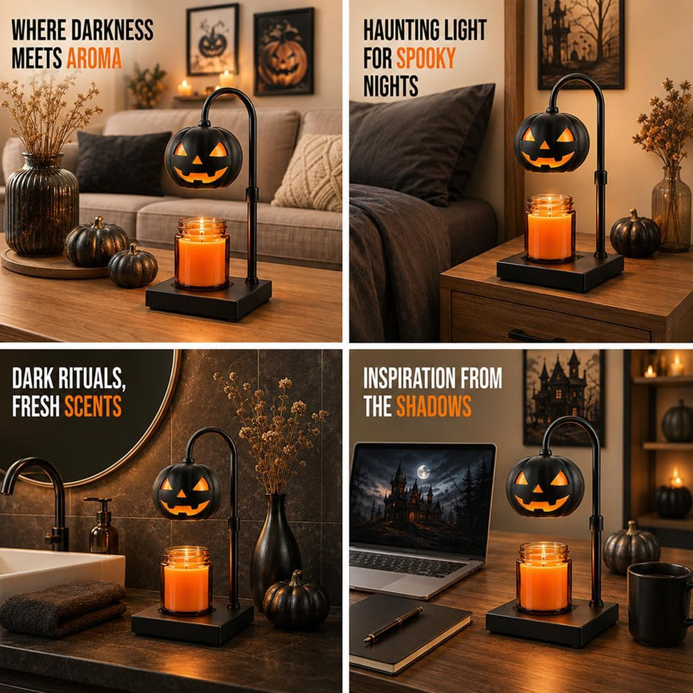 Pumpkin Candle Warmer Lamp with Timer, Dimmable Black Halloween Fall Decor